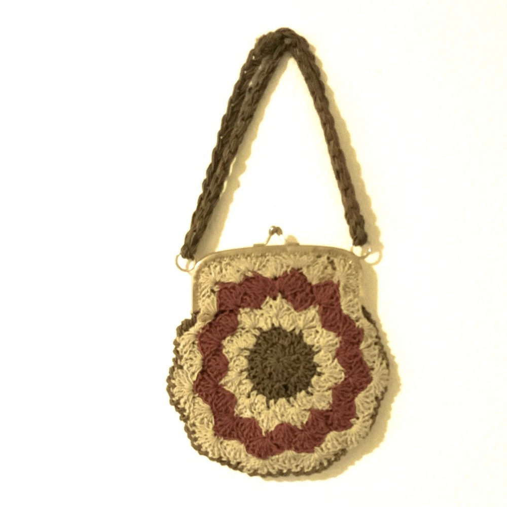 Handcrafted Crochet Shoulder Bag - Brown and Cream